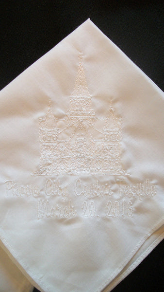 LDS Mens Temple Handkerchief with 1 additional line - Forever Stitches